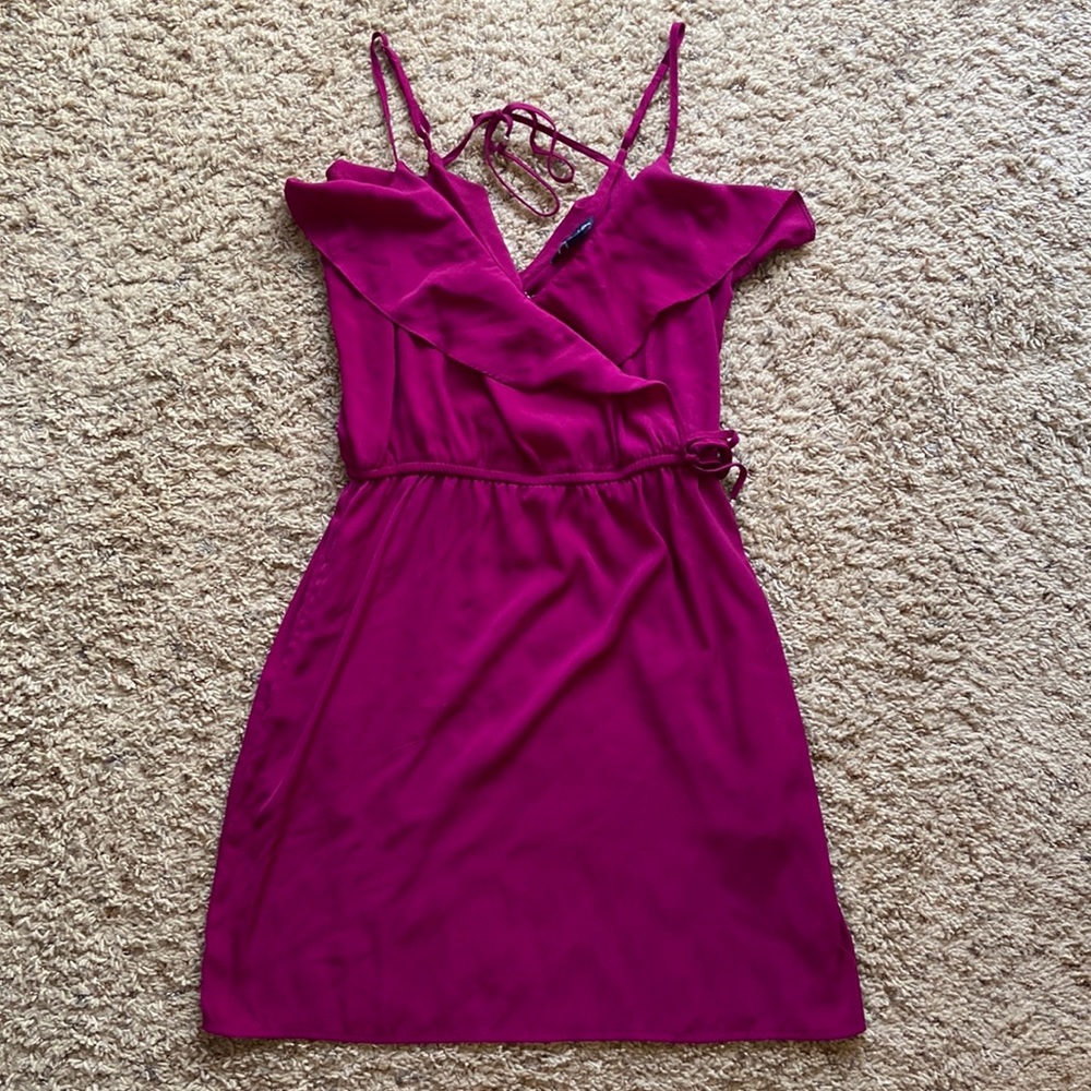 American Eagle Outfitters Magenta Ruffle Wrap Dress